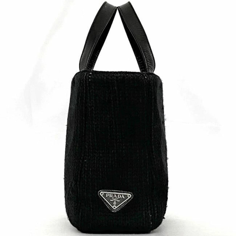 Prada Handbag Black Nero Black MAGLIA VITELL Wool Leather Triangle Logo Plate - Picture 2 of 10